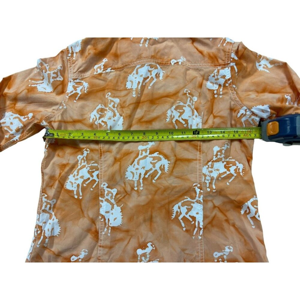 Barn Fly Shirt Womens Small Orange Cotton Long Sleeve Button Up All Over Vintage - Picture 6 of 6